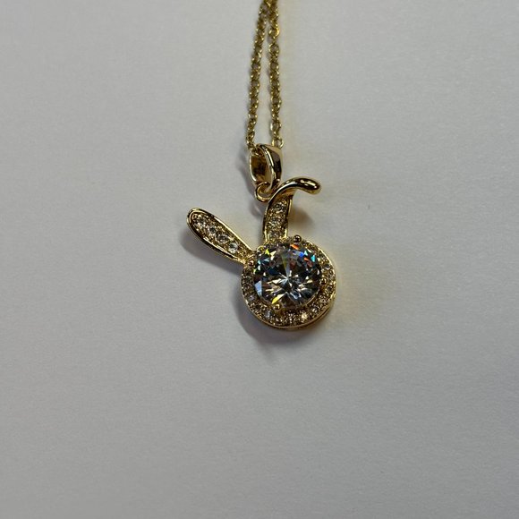 Gold 1.5 ct Zircon and Rabbit Face Pendant Necklace - Picture 16 of 17